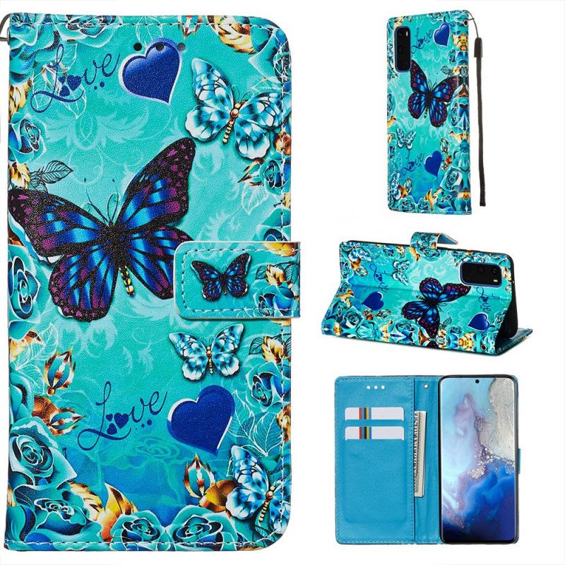 Flip Case Leren Samsung Galaxy S20 Gouden Vlinders