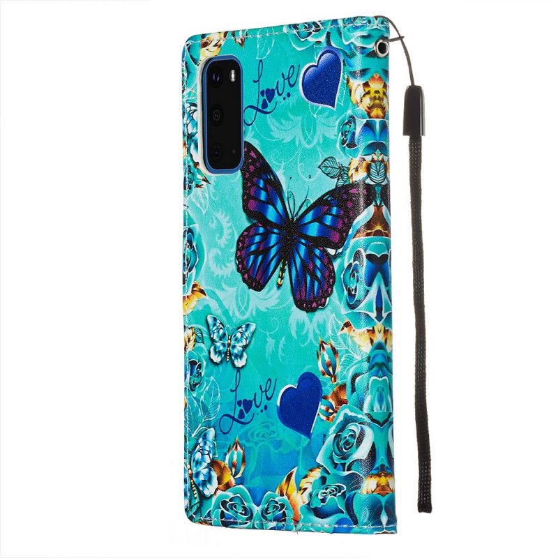 Flip Case Leren Samsung Galaxy S20 Gouden Vlinders