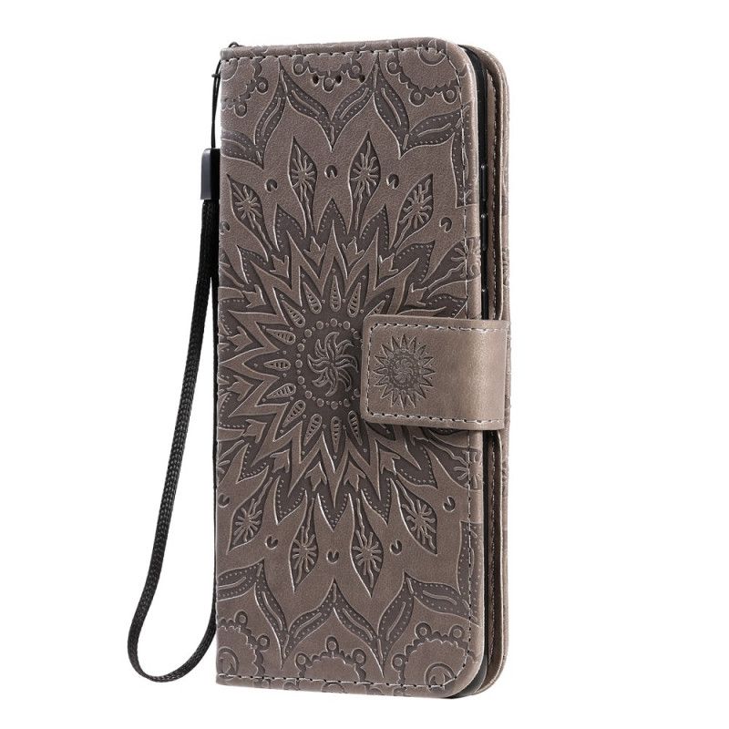 Flip Case Leren Samsung Galaxy S20 Rood Grijs Zonnebloem