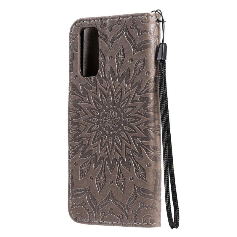 Flip Case Leren Samsung Galaxy S20 Rood Grijs Zonnebloem