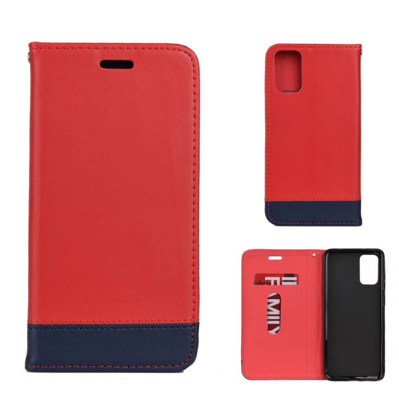 Folio-hoesje Samsung Galaxy S20 Donkerbruin Tweekleurige Splitlederen Lijn
