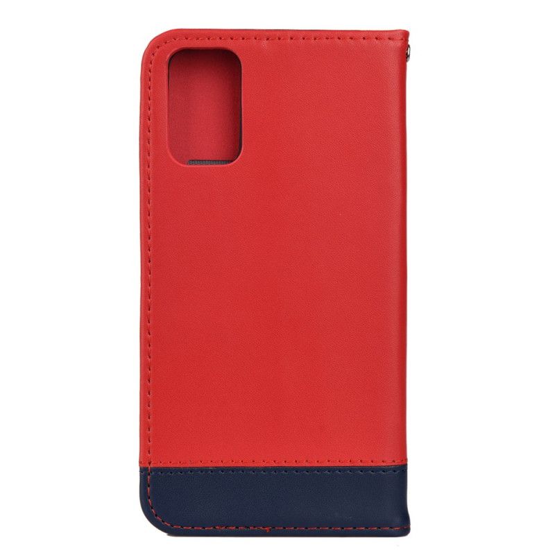 Folio-hoesje Samsung Galaxy S20 Donkerbruin Tweekleurige Splitlederen Lijn