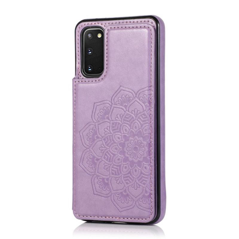 Hoesje voor Samsung Galaxy S20 Cyaan Grijs Kaarthouder Met Mandala-Print