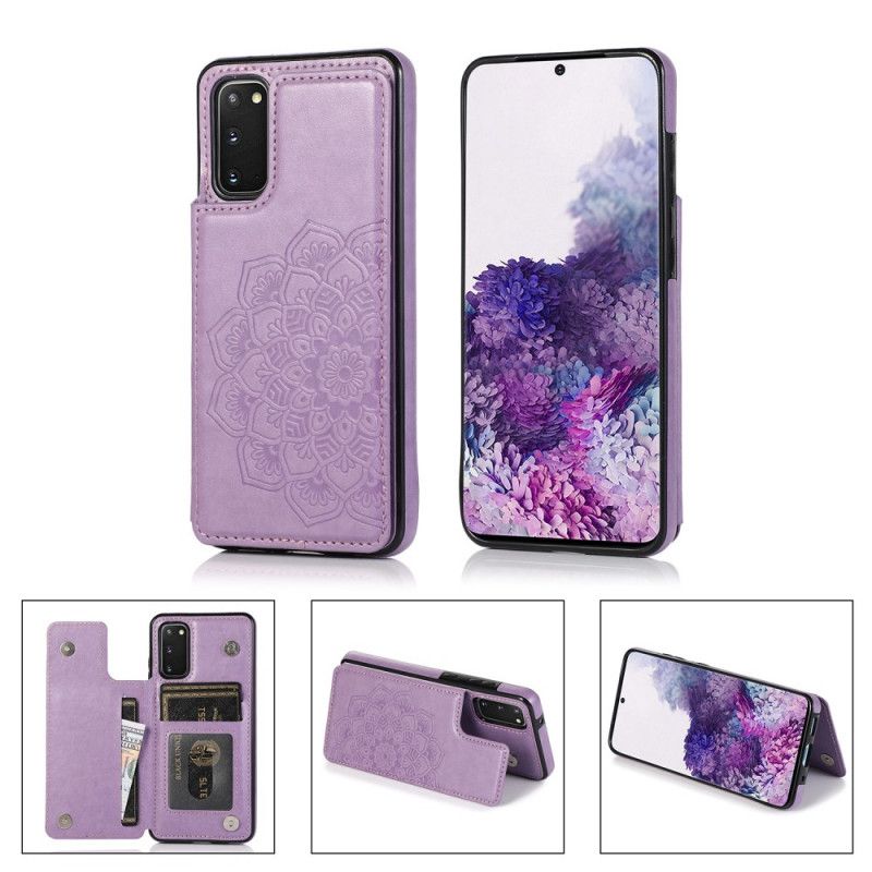Hoesje voor Samsung Galaxy S20 Cyaan Grijs Kaarthouder Met Mandala-Print