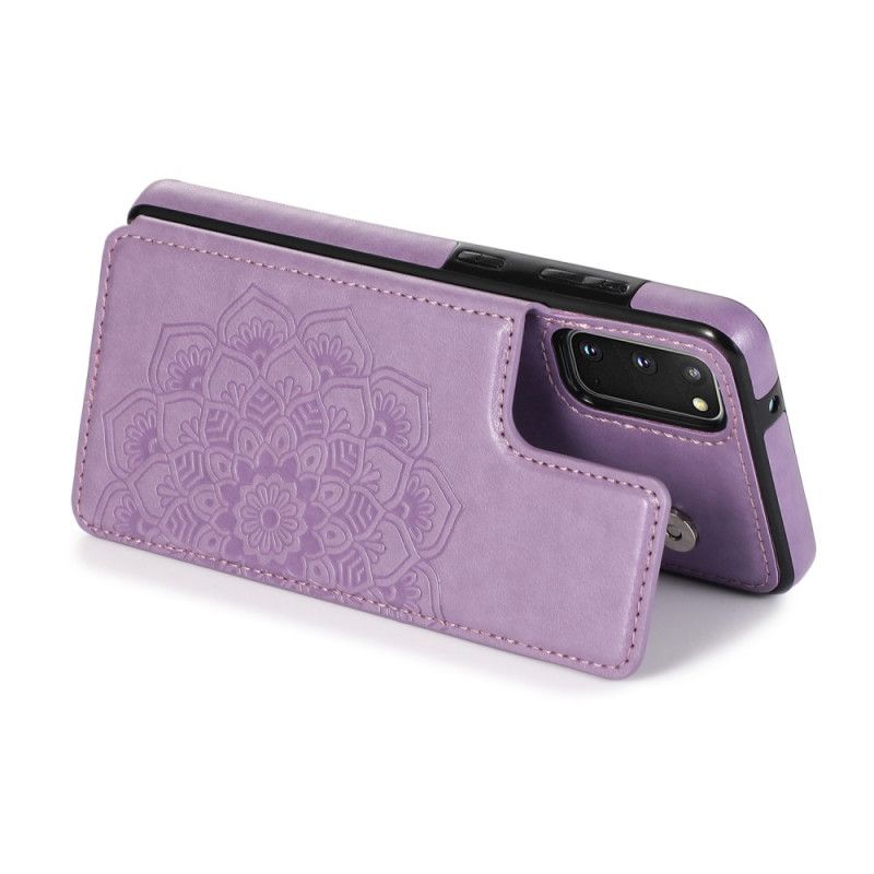 Hoesje voor Samsung Galaxy S20 Cyaan Grijs Kaarthouder Met Mandala-Print