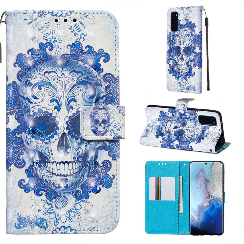 Leren Hoesje Samsung Galaxy S20 Blauwe Schedel