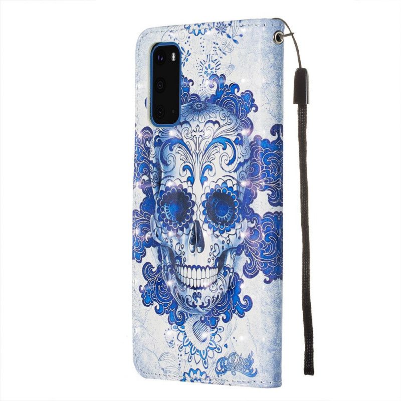 Leren Hoesje Samsung Galaxy S20 Blauwe Schedel