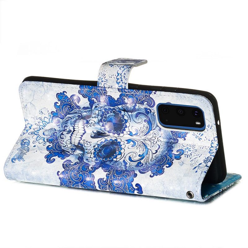 Leren Hoesje Samsung Galaxy S20 Blauwe Schedel