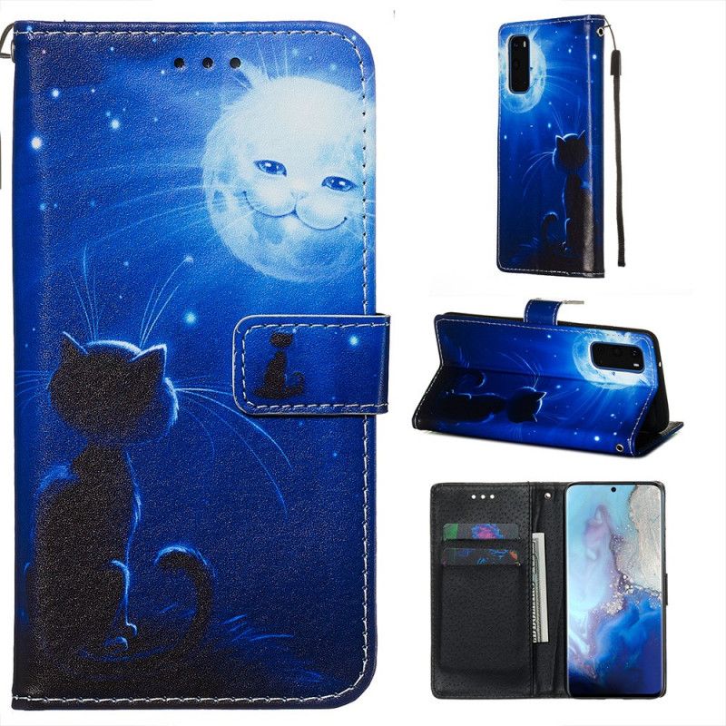 Leren Hoesje Samsung Galaxy S20 Kat In Het Maanlicht