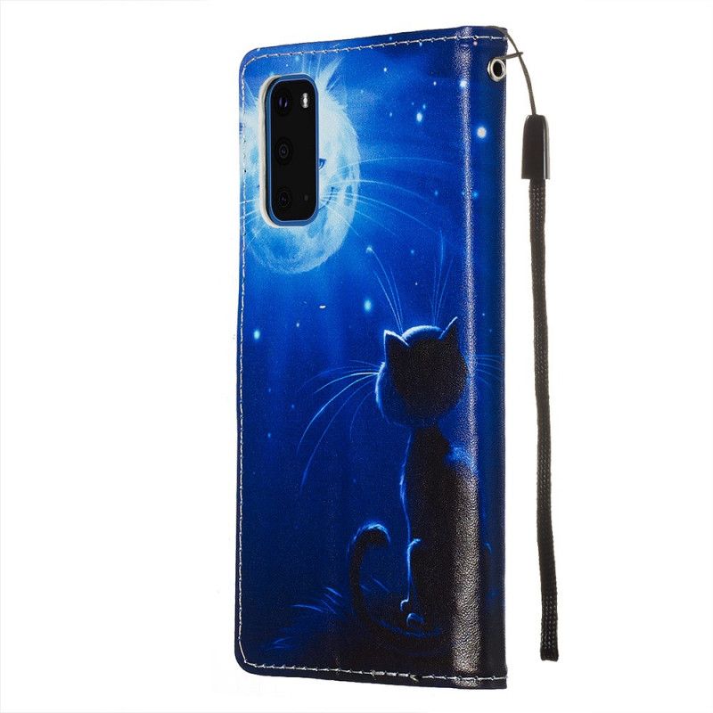 Leren Hoesje Samsung Galaxy S20 Kat In Het Maanlicht