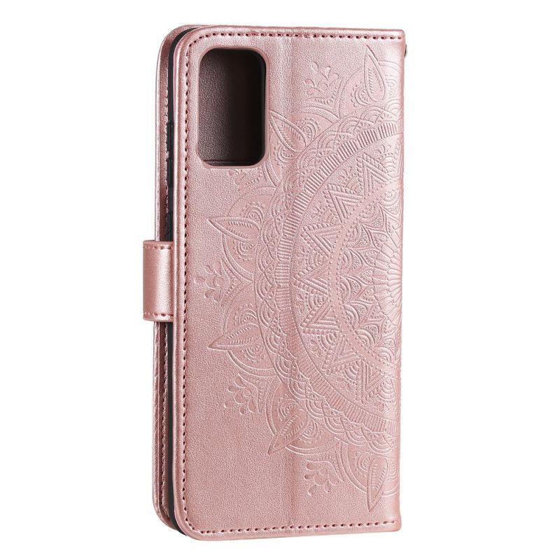 Leren Hoesje Samsung Galaxy S20 Magenta Grijs Telefoonhoesje Zon Mandala