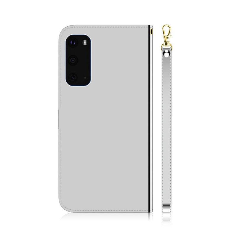 Leren Hoesje Samsung Galaxy S20 Magenta Zwart Telefoonhoesje Kunstlederen Spiegelkap