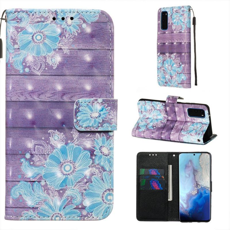 Leren Hoesje voor Samsung Galaxy S20 Blauwe Bloemen