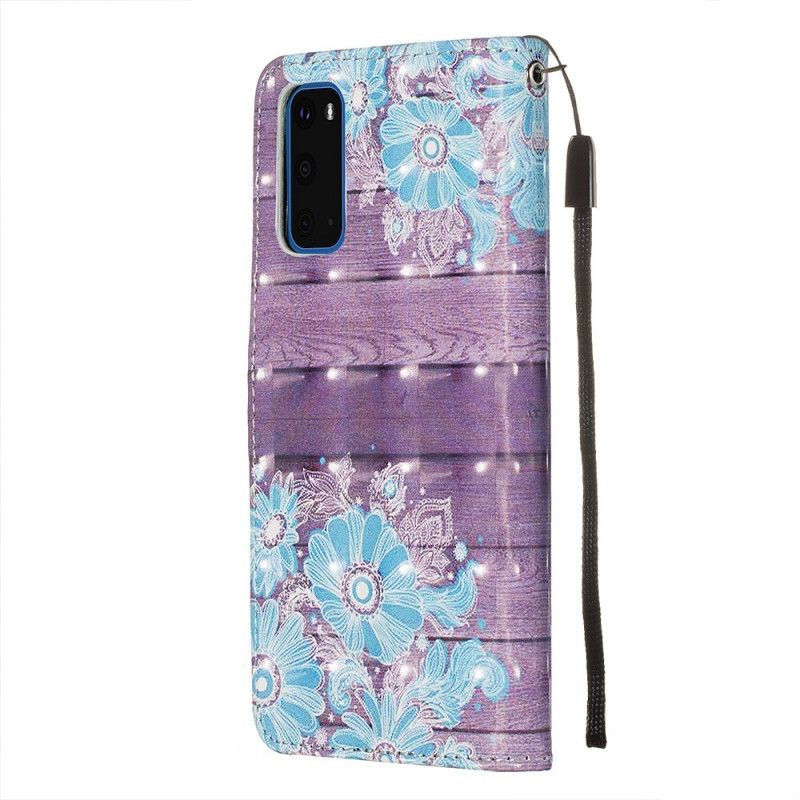 Leren Hoesje voor Samsung Galaxy S20 Blauwe Bloemen