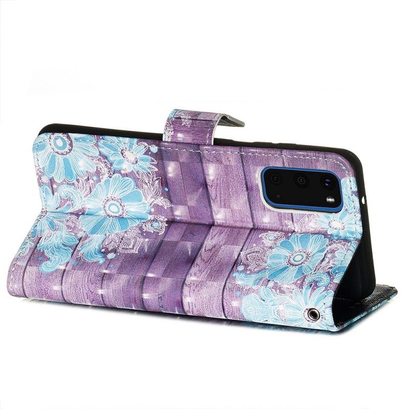 Leren Hoesje voor Samsung Galaxy S20 Blauwe Bloemen