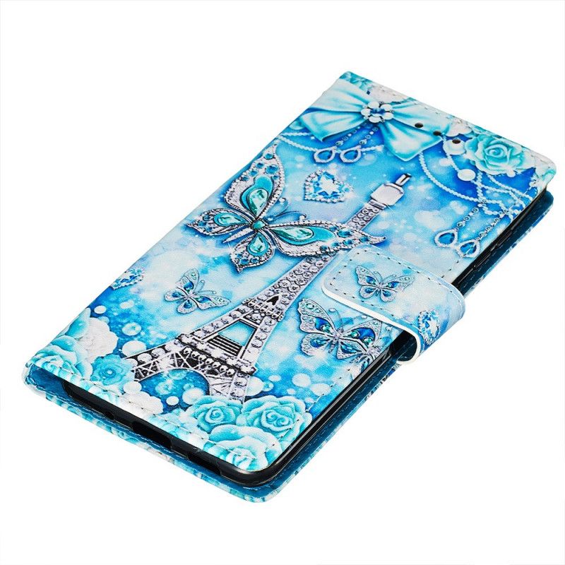 Leren Hoesje voor Samsung Galaxy S20 Eiffeltoren Vlinders Met Riem