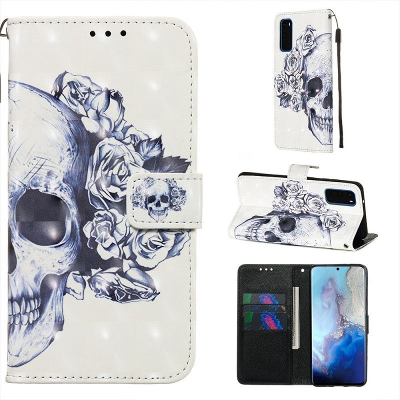 Leren Hoesje voor Samsung Galaxy S20 Gebloemde Schedel