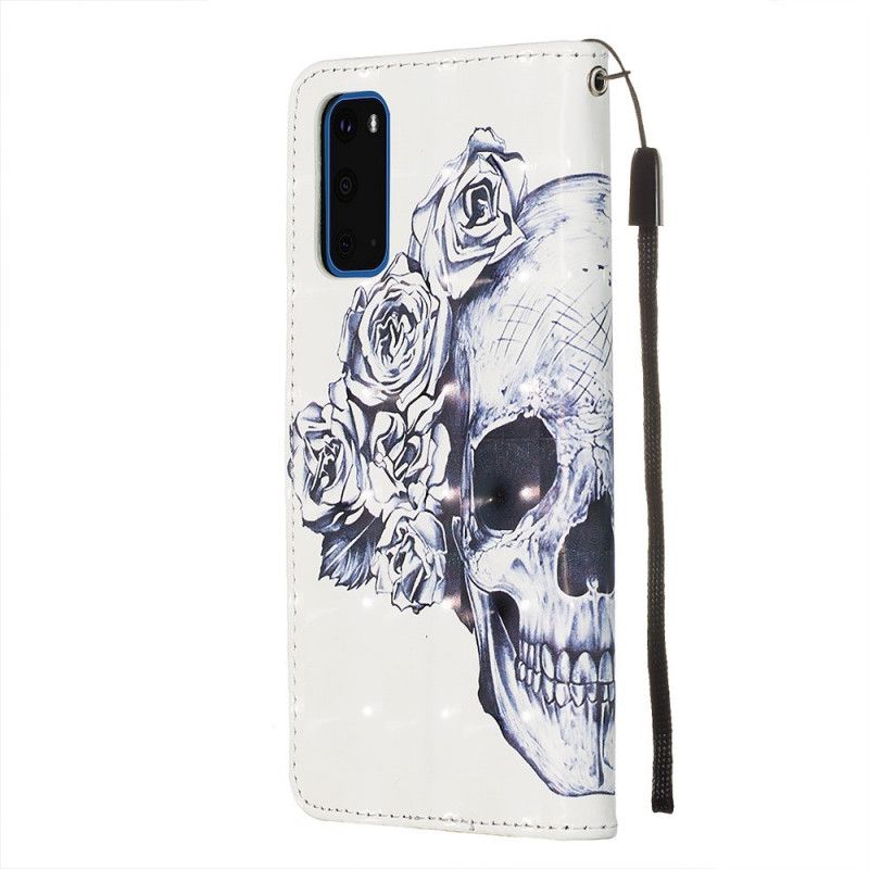 Leren Hoesje voor Samsung Galaxy S20 Gebloemde Schedel