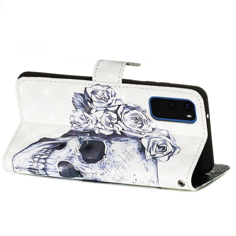 Leren Hoesje voor Samsung Galaxy S20 Gebloemde Schedel
