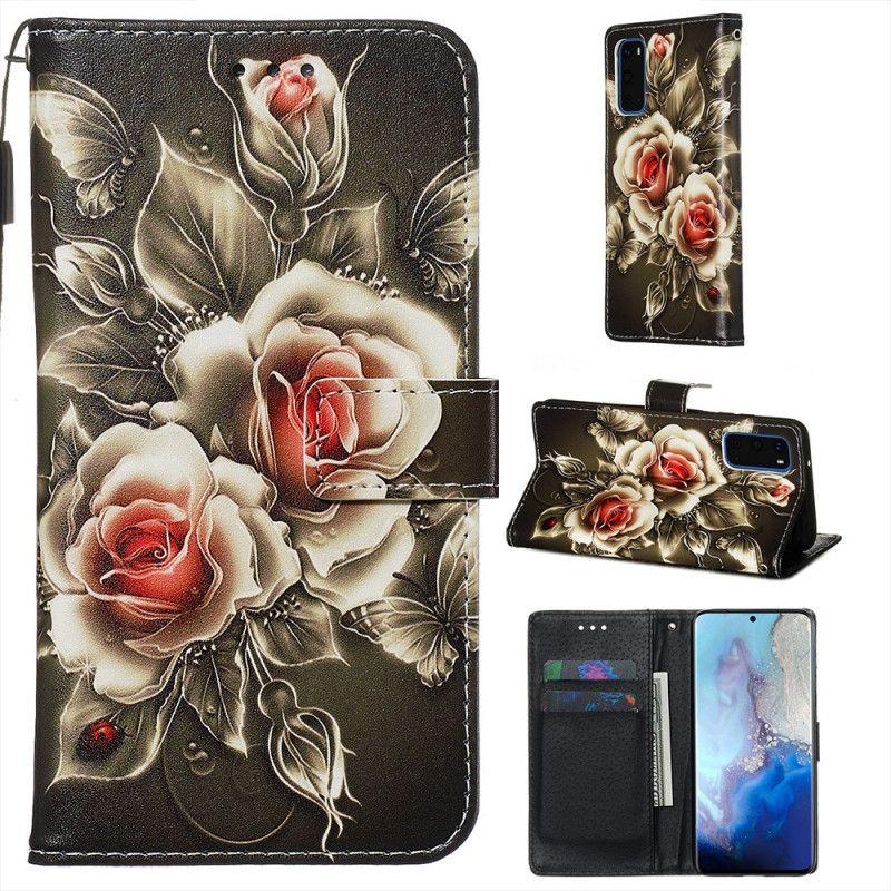 Leren Hoesje voor Samsung Galaxy S20 Gouden Rozen