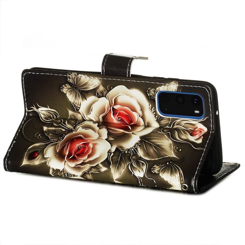 Leren Hoesje voor Samsung Galaxy S20 Gouden Rozen