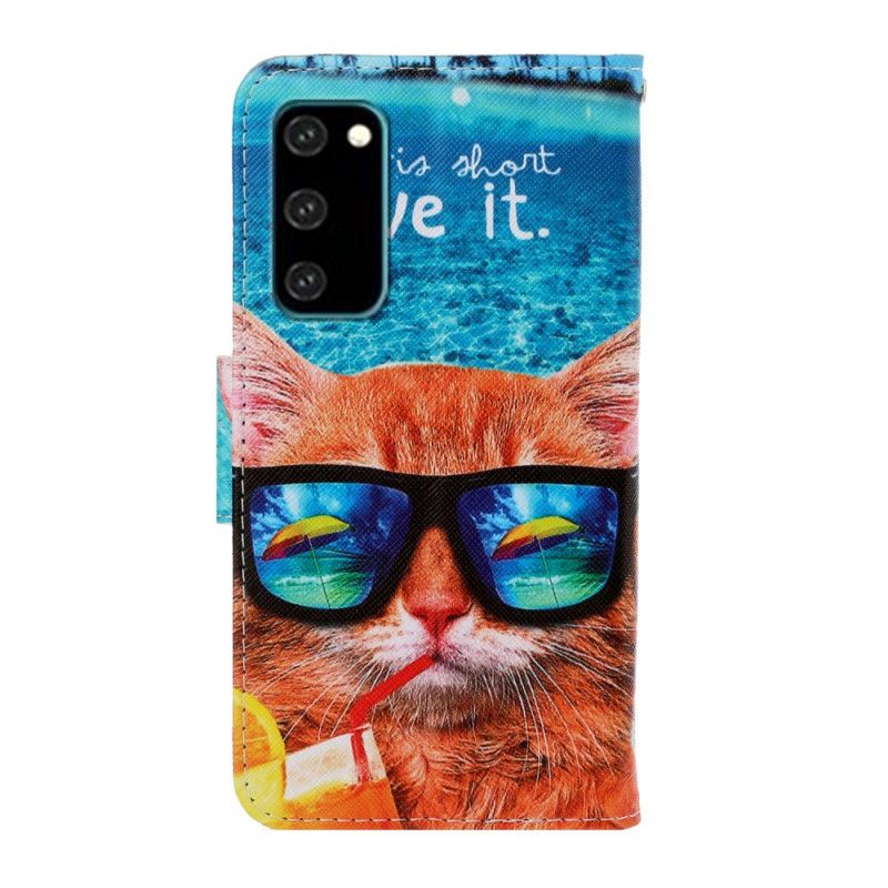 Leren Hoesje voor Samsung Galaxy S20 Kat Leef Het Met String