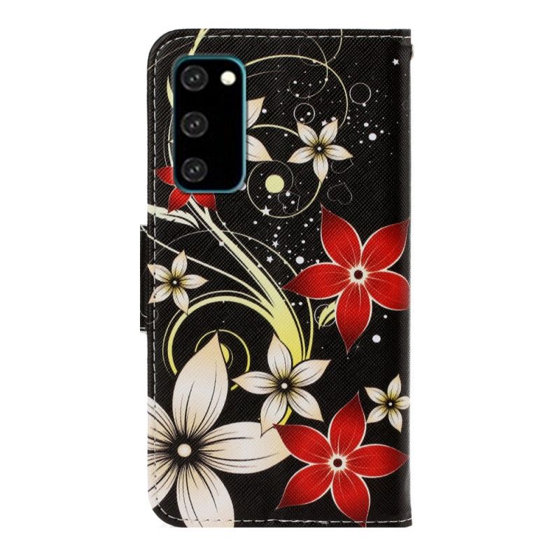 Leren Hoesje voor Samsung Galaxy S20 Kleurrijke Bloemen Met String