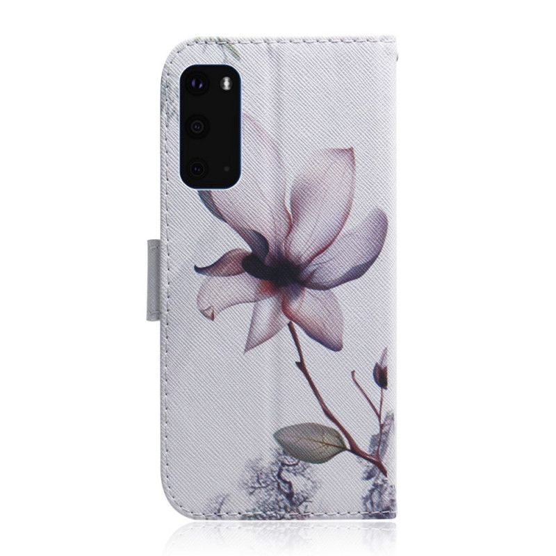 Leren Hoesje voor Samsung Galaxy S20 Oud Roze Bloem