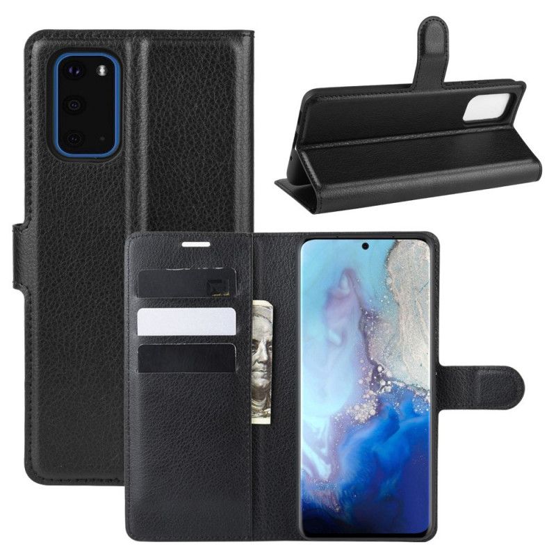 Leren Hoesje voor Samsung Galaxy S20 Wit Zwart Klassiek Lychee Kunstleer