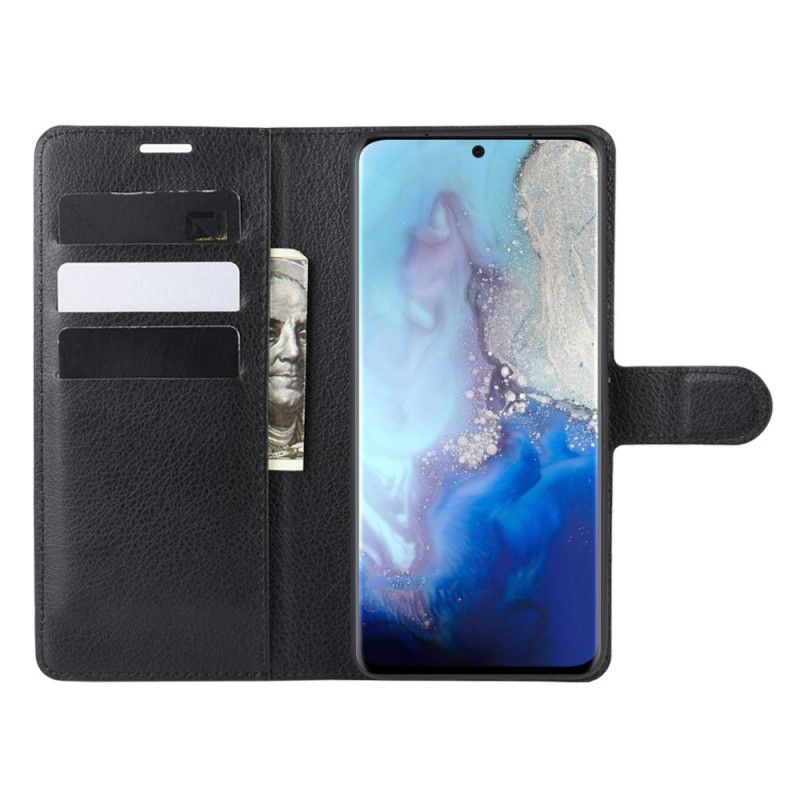 Leren Hoesje voor Samsung Galaxy S20 Wit Zwart Klassiek Lychee Kunstleer