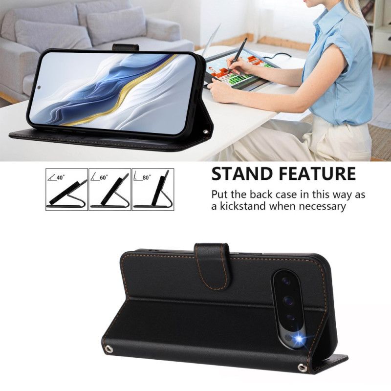 Flip Case Leren Google Pixel 10 Pro Xl Effen Kunstleer Met Bandje