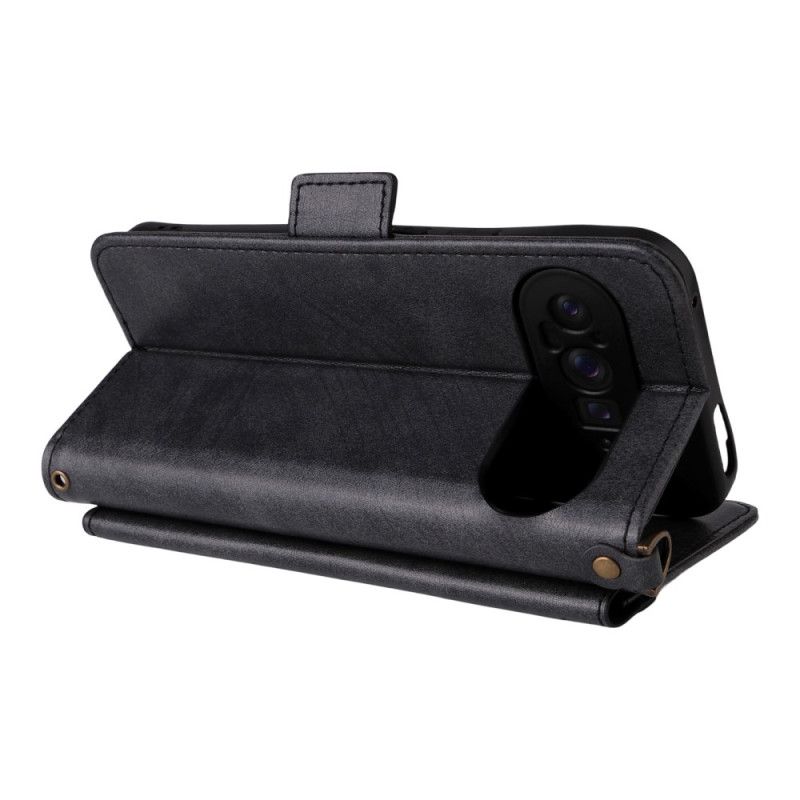 Flip Case Leren Google Pixel 10 Pro Xl Vintage Met Schouderband