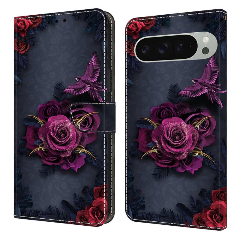 Leren Hoesje Google Pixel 10 Pro Xl Violet Bloemenpatroon Bescherming Hoesje