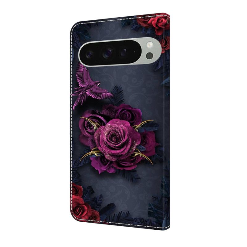 Leren Hoesje Google Pixel 10 Pro Xl Violet Bloemenpatroon Bescherming Hoesje