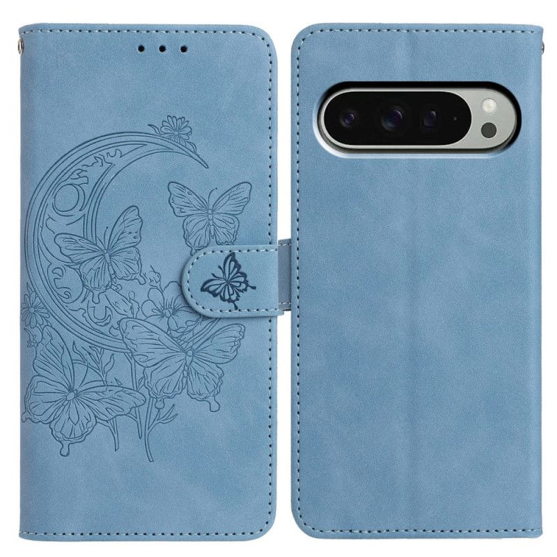 Leren Hoesje Voor Google Pixel 10 Pro Xl Suède-effect Met Vlinderprint