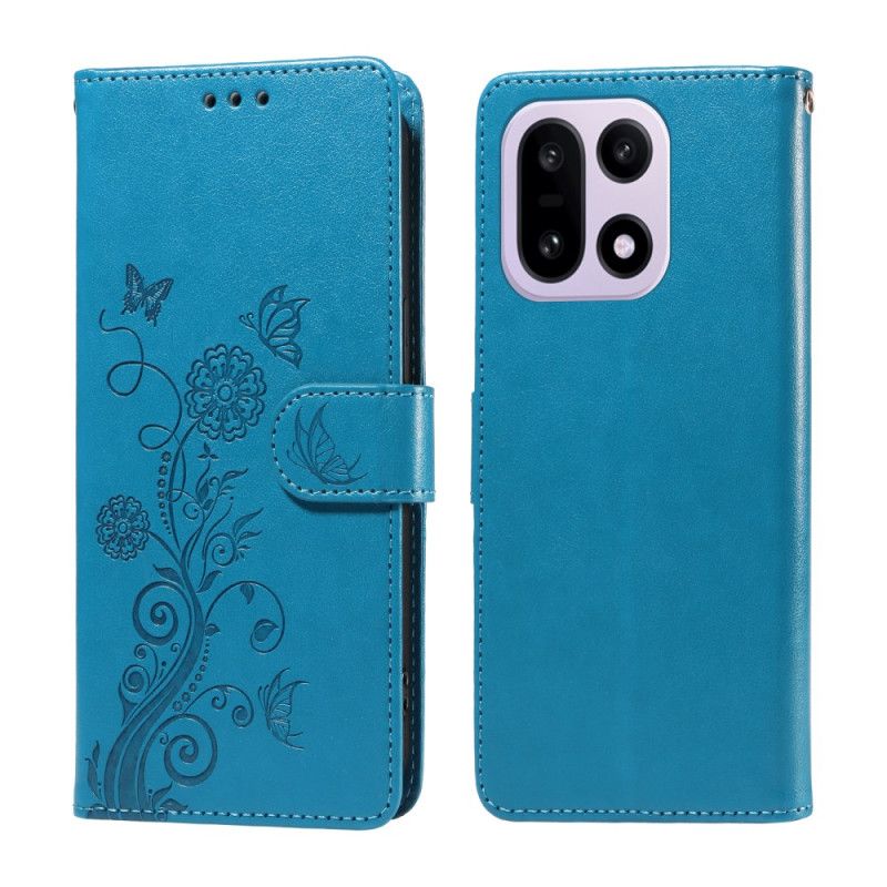 Flip Case Leren Oneplus 15 Bloemen En Vlinders