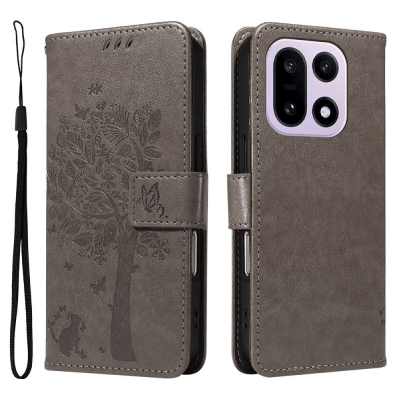 Leren Hoesje Oneplus 15 Kat En Boom Bescherming Hoesje