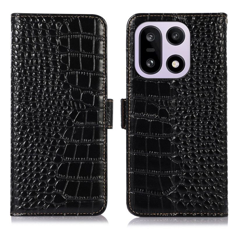 Leren Hoesje Oneplus 15 Rfid-blokkerende Portemonnee Van Leer Met Krokodillenprint Bescherming Hoesje