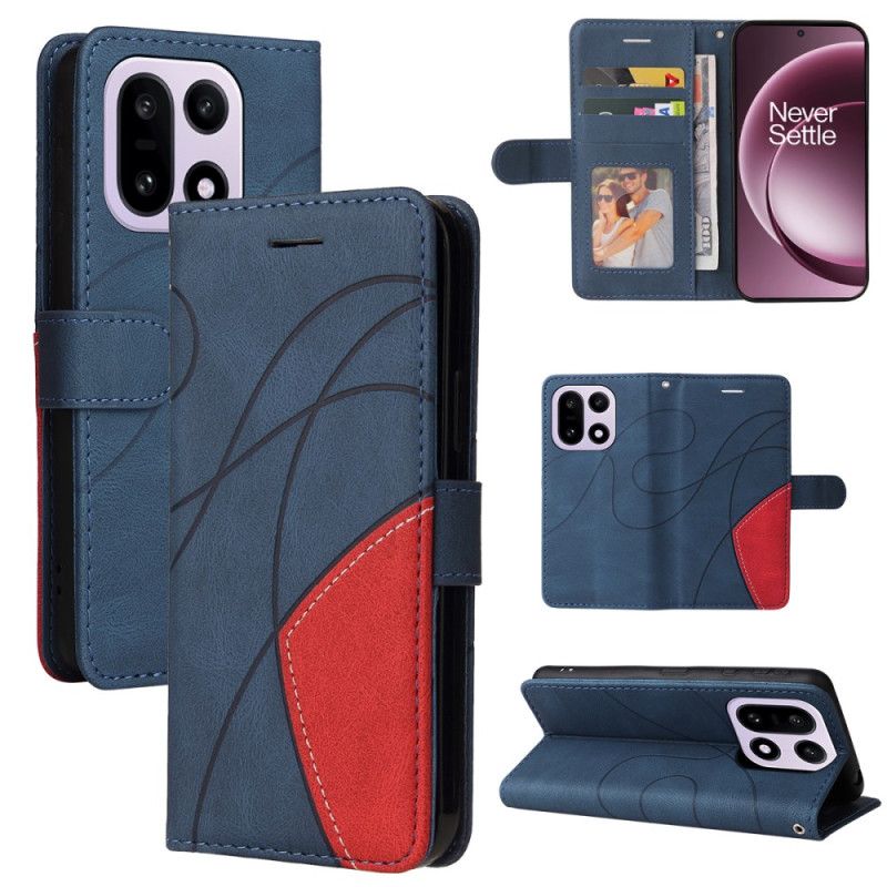 Leren Hoesje Oneplus 15 Tweekleurig Rimpelpatroon Bescherming Hoesje