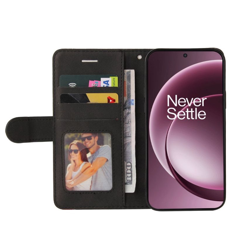 Leren Hoesje Oneplus 15 Tweekleurig Rimpelpatroon Bescherming Hoesje