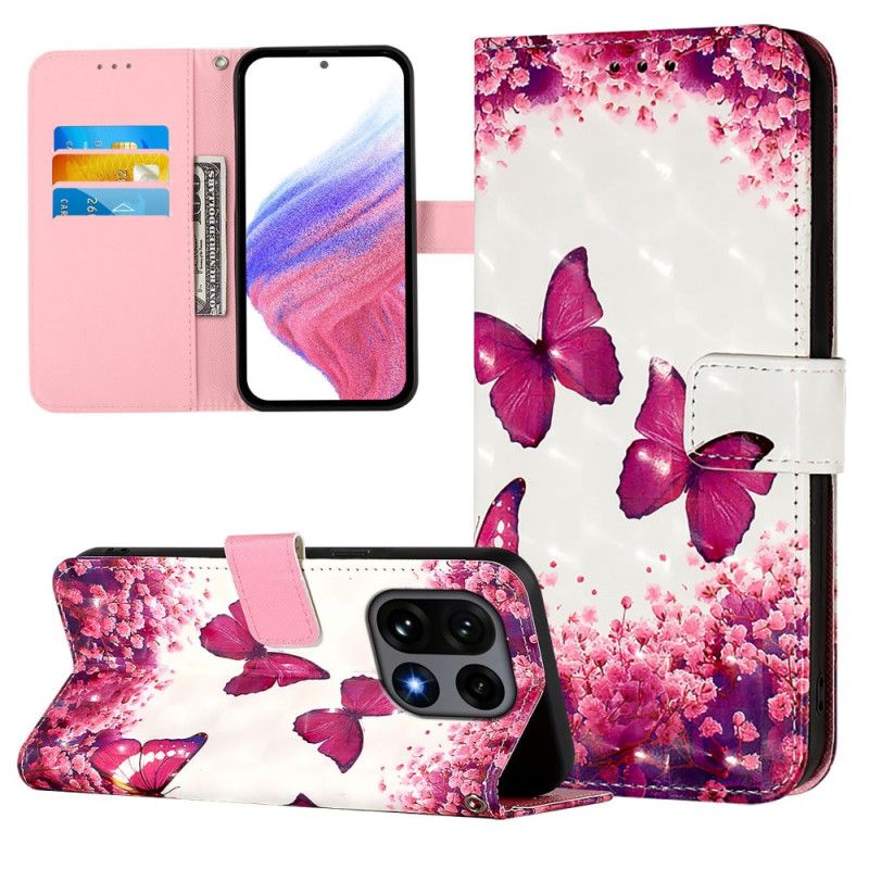 Leren Hoesje Voor Oneplus 15 Roze Vlinders