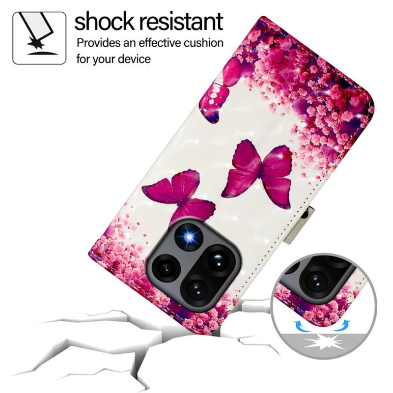 Leren Hoesje Voor Oneplus 15 Roze Vlinders