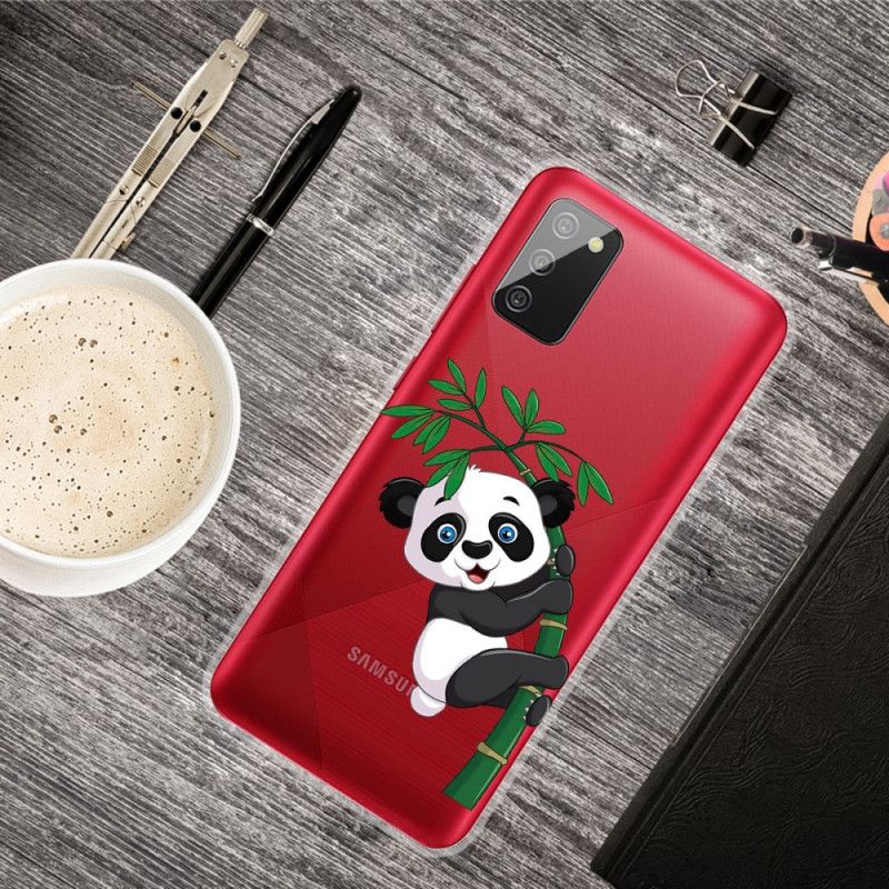 Case Hoesje Samsung Galaxy A02s Telefoonhoesje Transparante Panda Op Bamboe