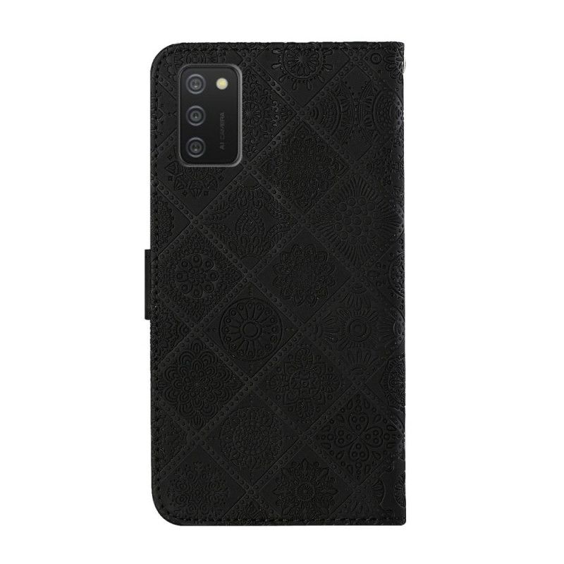 Cover Folio-hoesje Samsung Galaxy A02s Wit Zwart Telefoonhoesje Tapijtpatroon