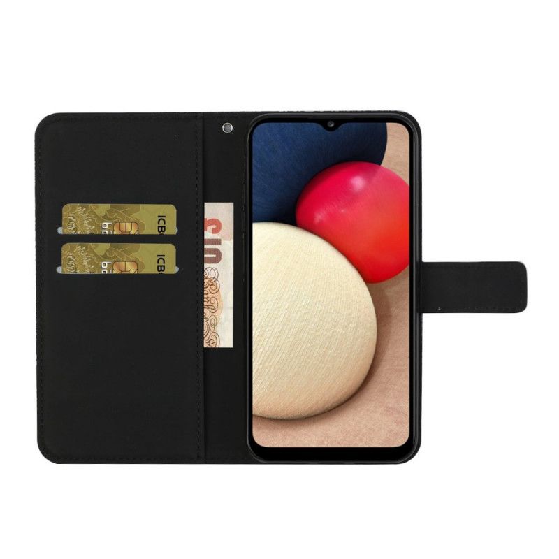 Cover Folio-hoesje Samsung Galaxy A02s Wit Zwart Telefoonhoesje Tapijtpatroon