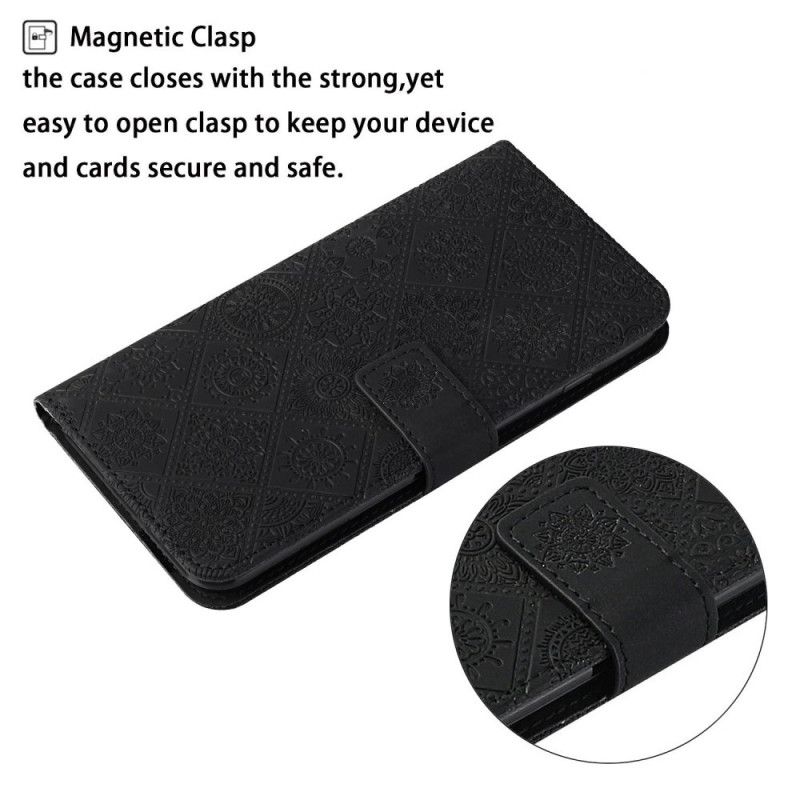Cover Folio-hoesje Samsung Galaxy A02s Wit Zwart Telefoonhoesje Tapijtpatroon