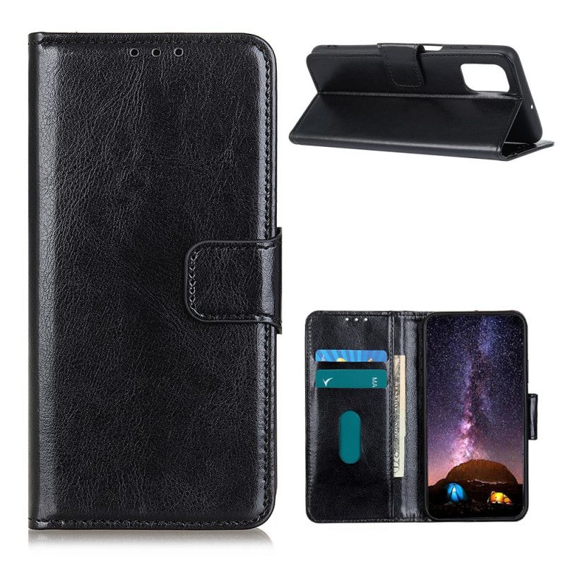 Flip Case Leren Samsung Galaxy A02s Rood Zwart Glanzend Leereffect