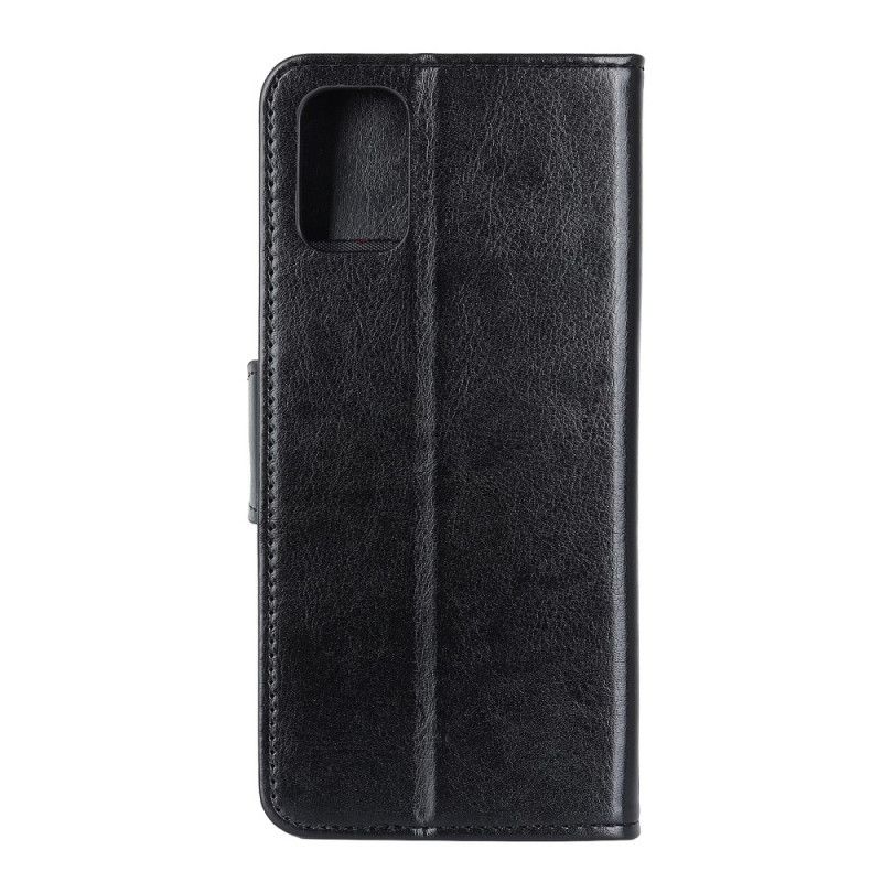 Flip Case Leren Samsung Galaxy A02s Rood Zwart Glanzend Leereffect