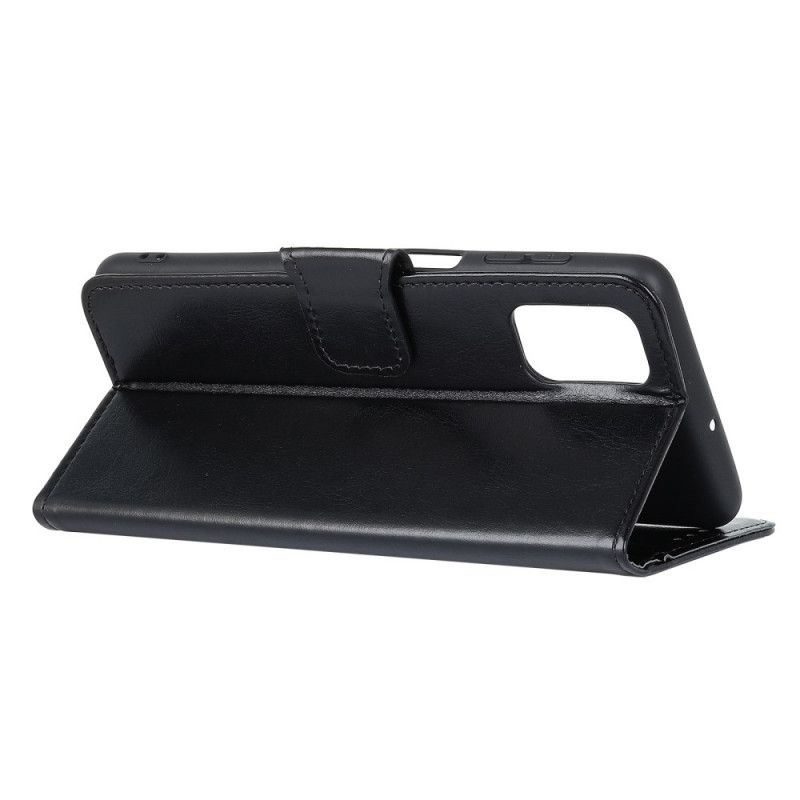 Flip Case Leren Samsung Galaxy A02s Rood Zwart Glanzend Leereffect