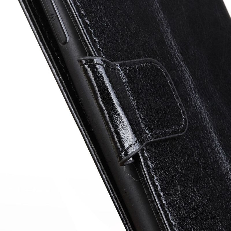 Flip Case Leren Samsung Galaxy A02s Rood Zwart Glanzend Leereffect